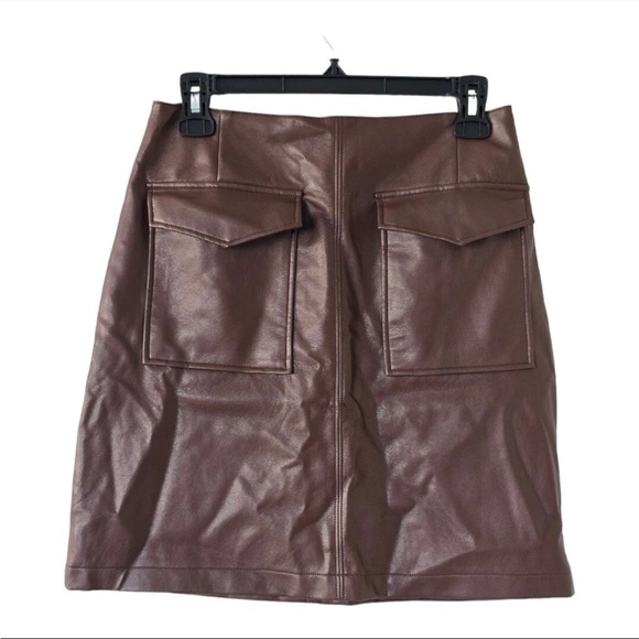 $69 Black Tape Leather Skirt Small Brown Women Pockets Western  Short Y2k New - Picture 1 of 7